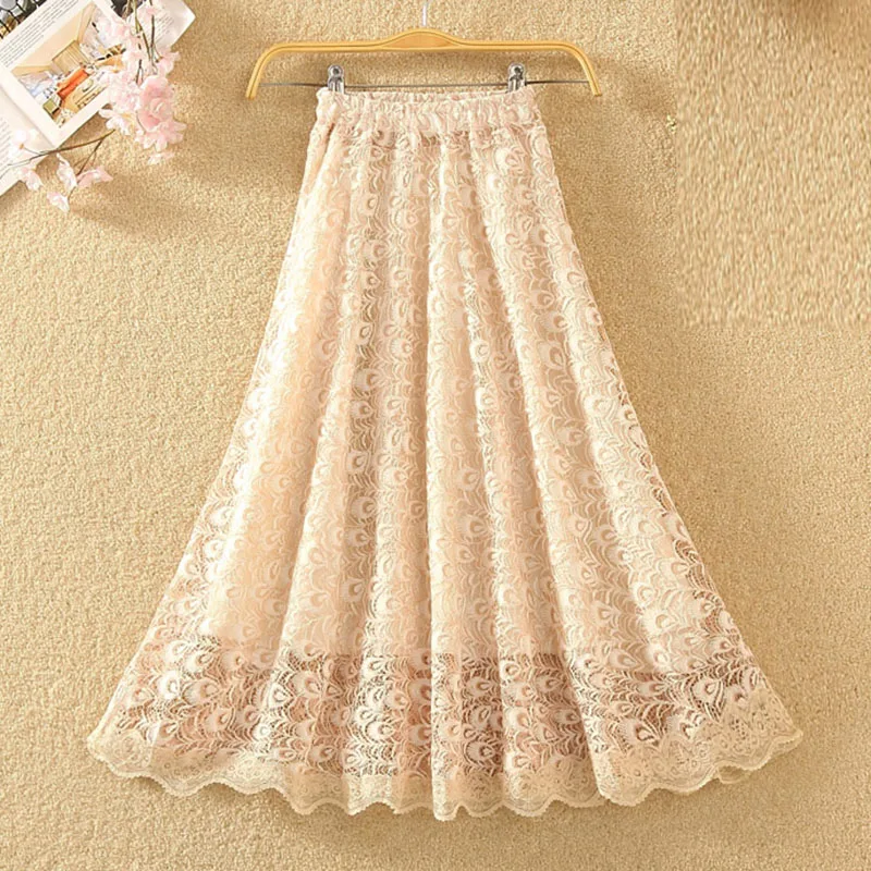 Женская кружевная юбка-пачка средней длины черная коричневая плиссированная