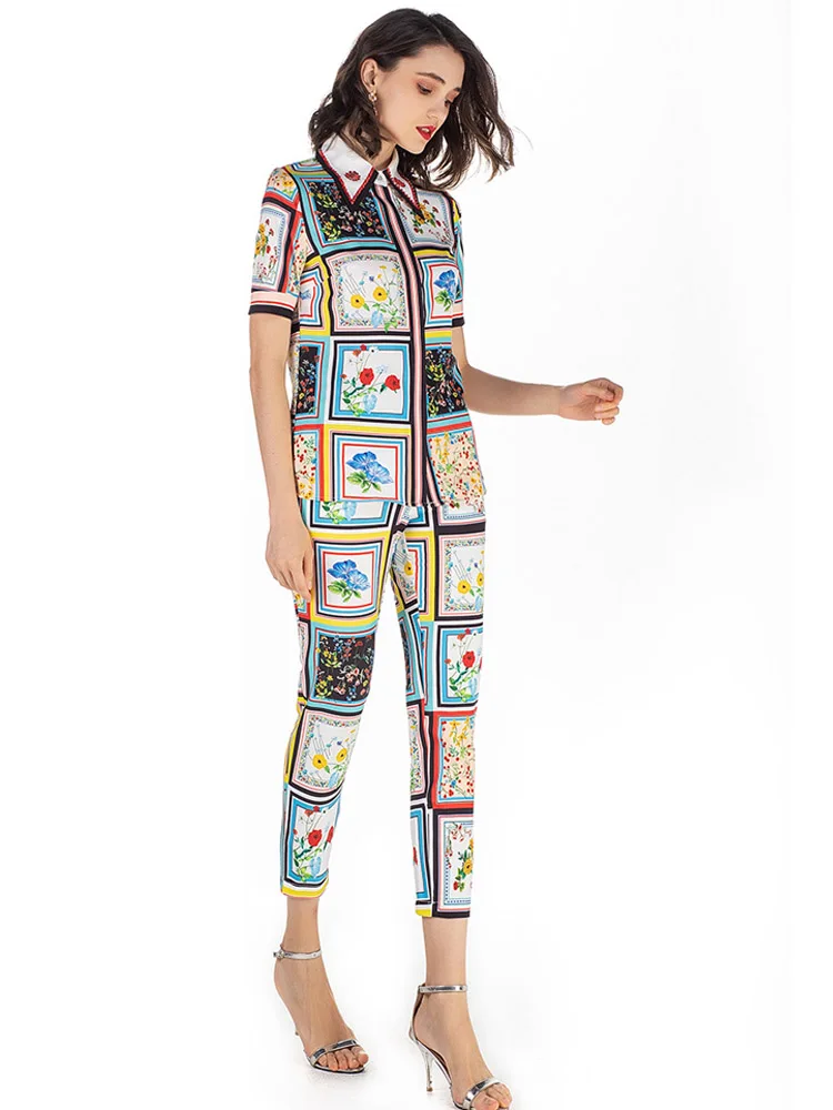 2019 модные новые летние Для женщин комплекты пригородных Цветочный принт