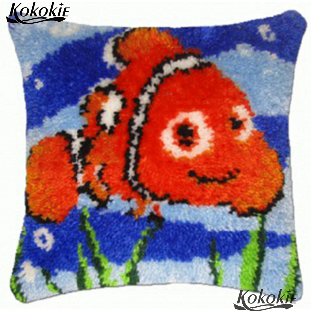 

Latch hook rug craft kits for adults Embroidery cross stitch kits cartoon cushion Crocheting Rug Kits Unfinished Pillowcase