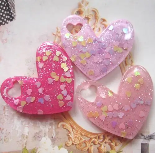 18 шт. очень горячие и каваи плоские пластмассовые кулон сердце для DIY украшение на шею - Окраска металла: as picture