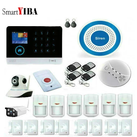 

SmartYIBA Wireless Alarm Security System LCD Display Wired Siren Kits Water Door Sensor RFID Card Intruder Security Alarm System