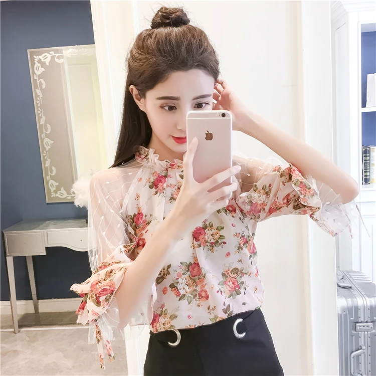 Женские топы и блузки большие размеры женская шифоновая блуза со стоячим