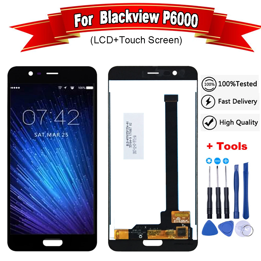 Черный ЖК дисплей 5 дюйма для Blackview P6000 + детали замены головного света инструменты