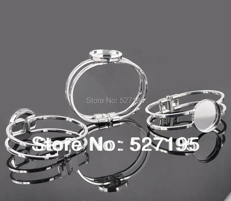 Бесплатная доставка серебро 25mmRound браслет пустая база лоток рамка Кабошон