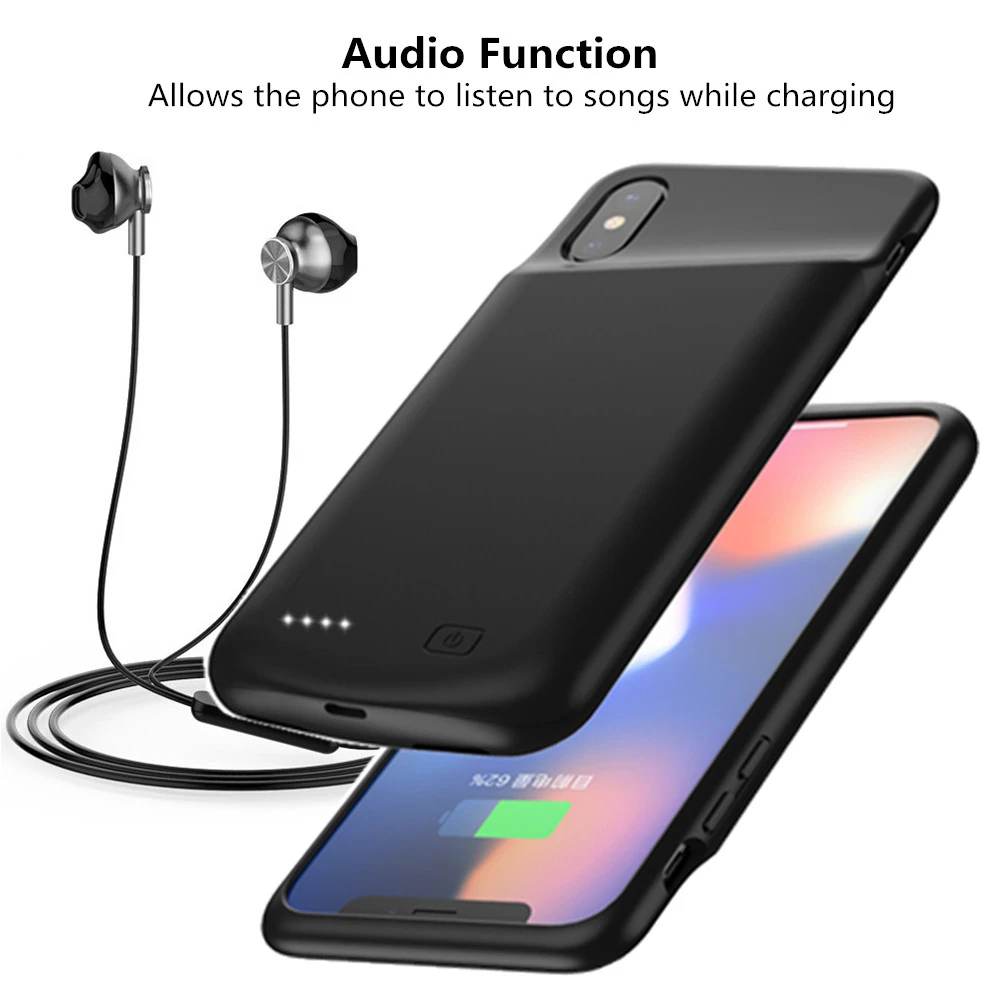 Чехол питания для iPhone X XS, чехол для зарядного устройства, 4000 мАч, внешний силиконовый чехол-аккумулятор с аудио