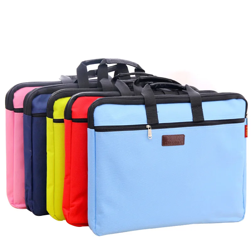 

Durable Book A4 Document Bag File Folder Holder Bag With Handle Zip Closure Short Business Travel Man Handbag Red Black