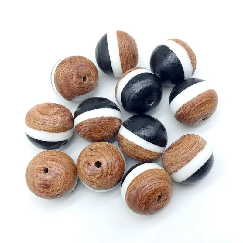 Матовые бусины из натурального полистоуна с деревянными бусинами необычные