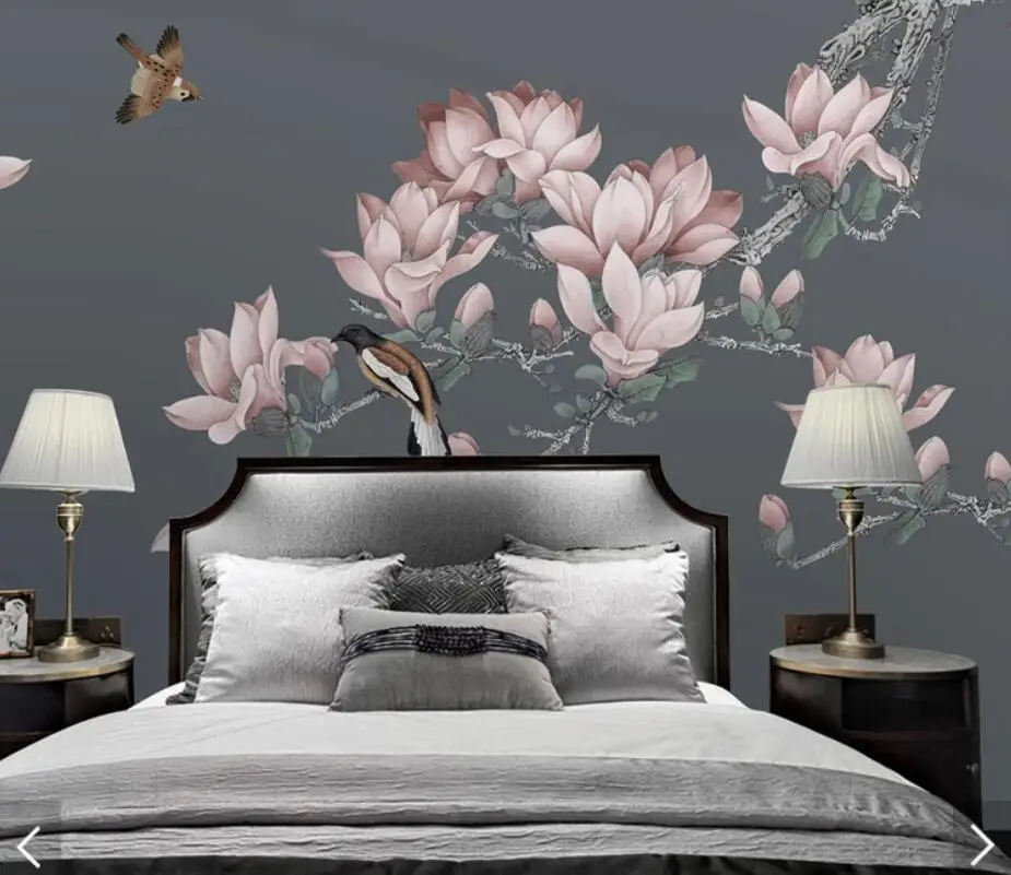 

3D Magnolia Flower Bird Wallpaper Murals Modern Wall Art Photo Wall Paper Rolls for Living Room Contact Paper Primitive Decor