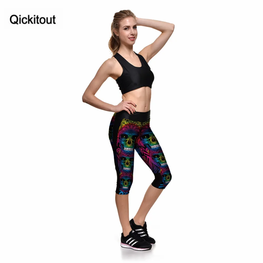 Qickitout Капри цветы череп градиент цвета Новые Женские Фитнес женские Легинсы