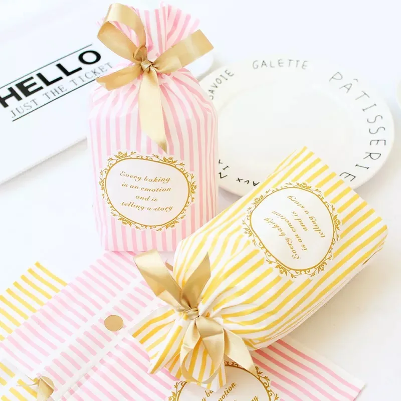 

new 23.5*15cm 50pcs cute yellow pink stripe design bag Cookie Snacks Chocolate Gift party Decoration Plastic Packaging Bags