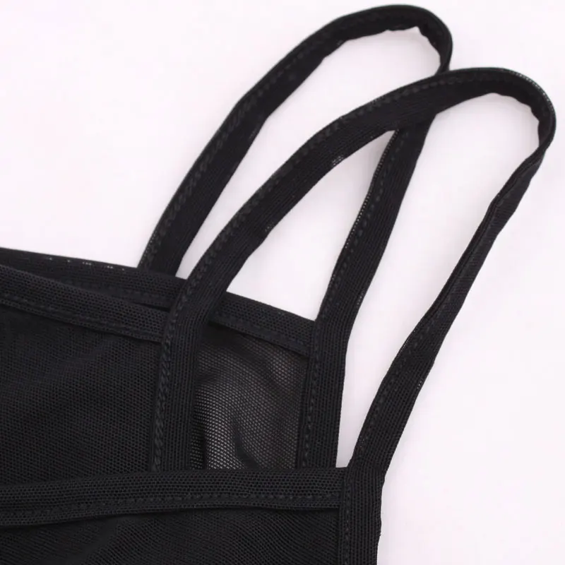 Женское прозрачное трикотажное платье на бретельках черно белое с эластичной