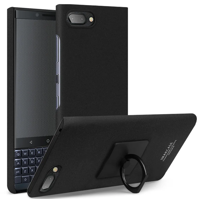 Для BlackBerry KEY2 LE чехол IMAK Жесткий матовый ПК Защитный чехол KEY2 LE задняя крышка+ экран пленка+ кольцевой держатель противоударный - Цвет: Black