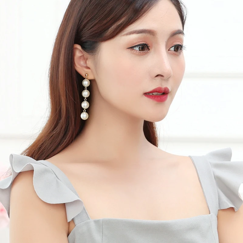 Серьги длинные женские в Корейском стиле элегантные круглые украшения для