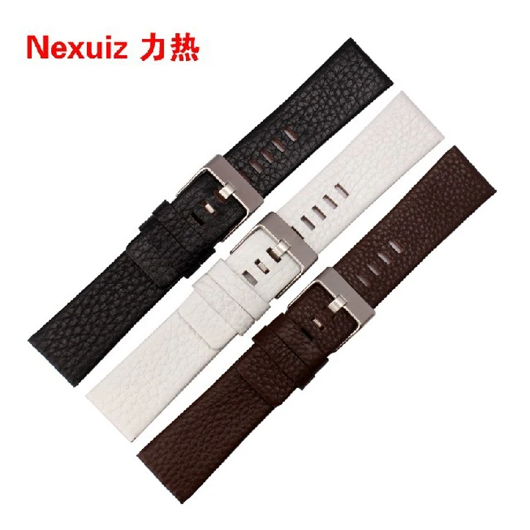 Ремешок сменный из нержавеющей стали для мужских наручных часов черный кожаный