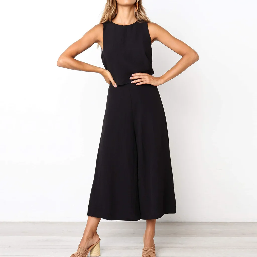 Женский комбинезон с широкими штанинами Летний карманами и высокой талией без