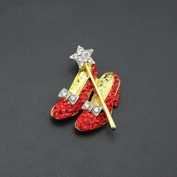 10 pcs 20 pcs 50 pcs 100 pcs wholesale lot gold plating red slippers oz wizard rhinestone jewelry brooch pin for woman