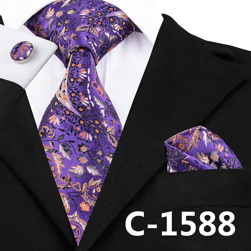 C-1588 Hi-Tie Шелковый мужской фиолетовый галстук Роскошный Галстук Пейсли носовой Запонки Набор Новые свадебные вечерние модные деловые галстуки для мужчин - Цвет: C-1588