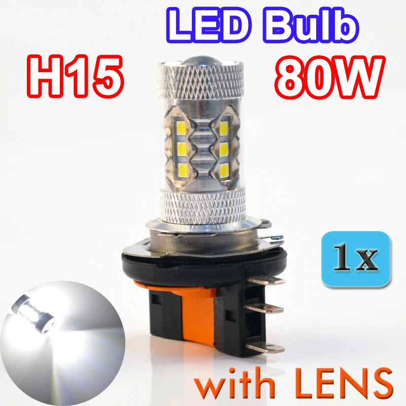 Flytop 1 x H15 16SMD 12 В 80 Вт высокое Мощность светодио дный лампа фары с объективом CREE