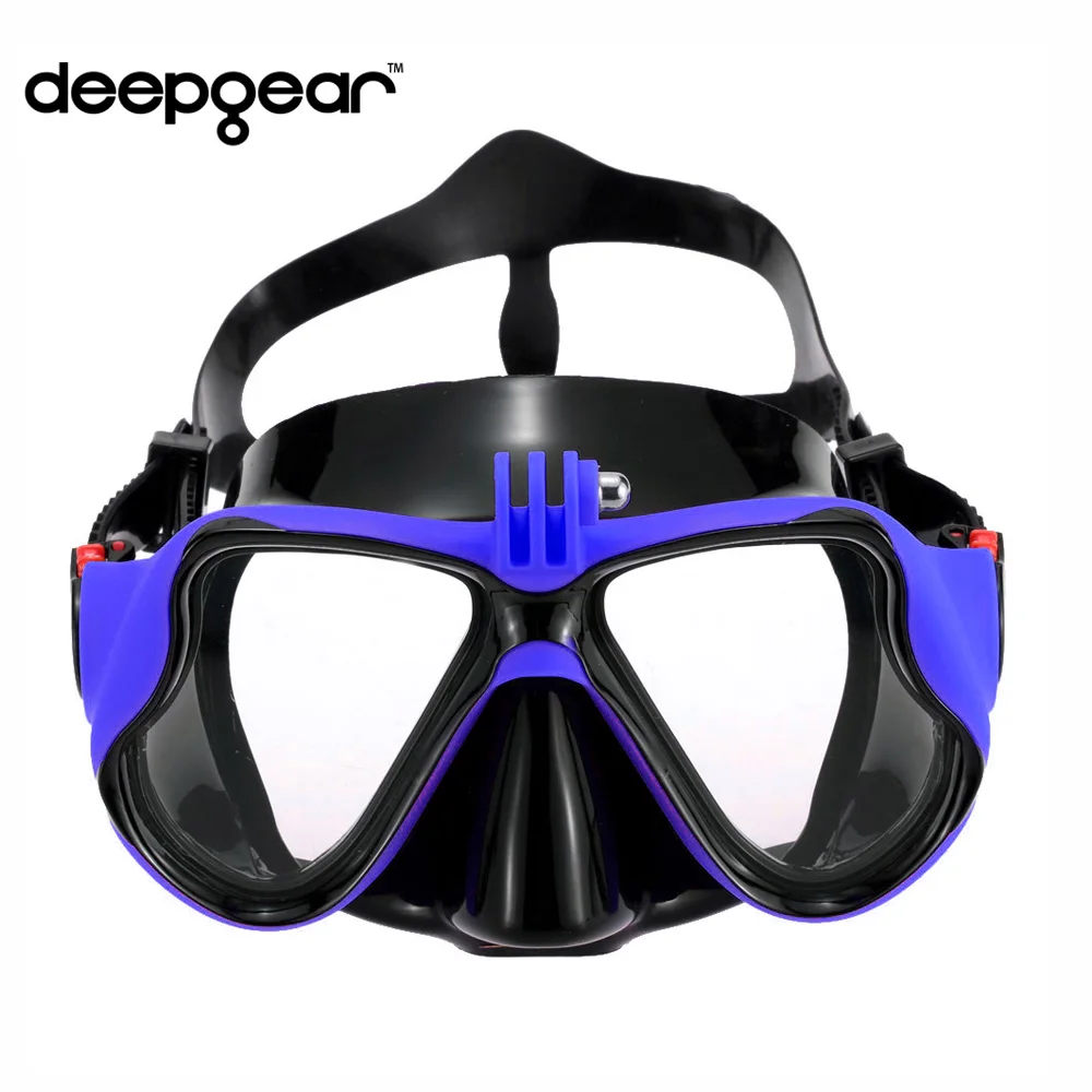 Standard Blue Mask DEEPGEAR, закаленное стекло, линзы для близорукости, маска для подводного плавания для взрослых, черная силиконовая маска для дайвинга, прозрачная версия, камера для близоруких, крепление, маска для дайвинга - Цвет: Standard Blue Mask