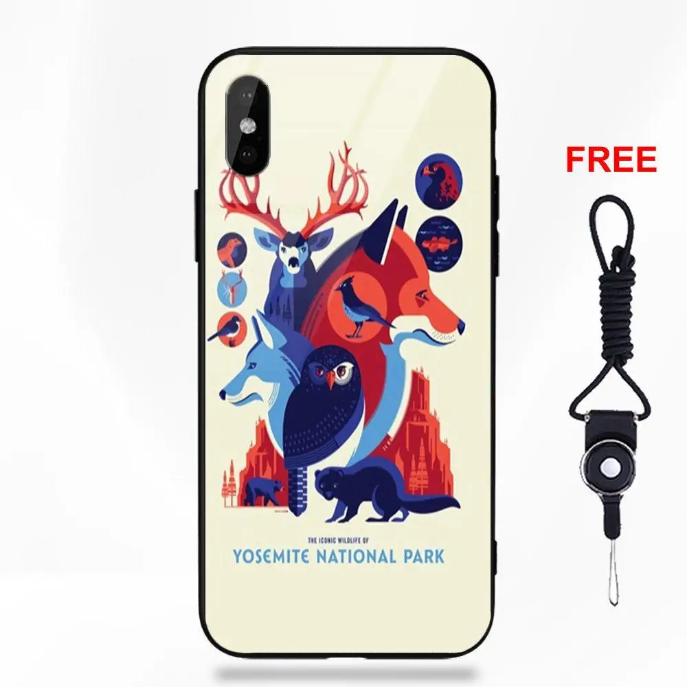 Yosemite National Park Poster Silicone TPU Frame Tempered Glass Capa Case For Apple iPhone X XS Max XR 5 5C 5S SE 6 6S 7 8 Plus | Мобильные