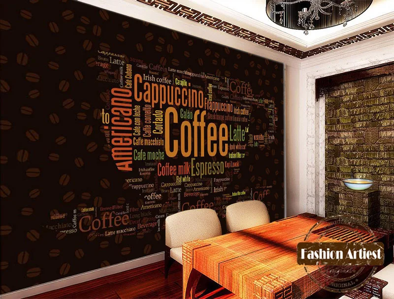 Винтажные кофейные обои на заказ настенные буквы кофейная чашка tv диван спальня