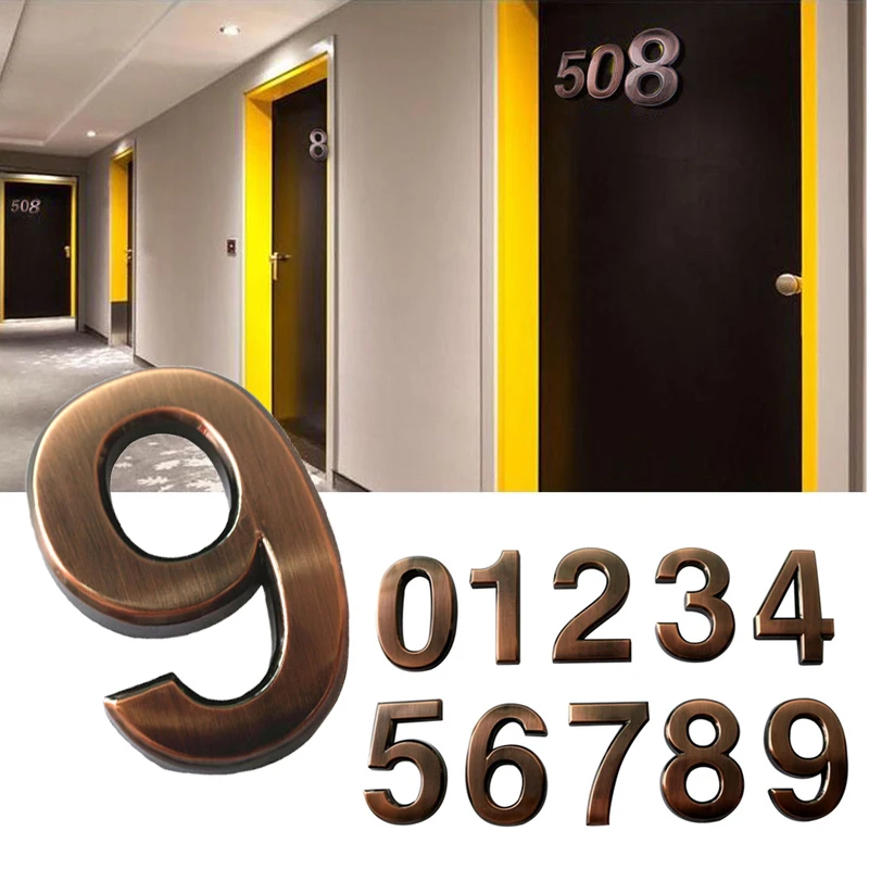 1pc 5cm 0-9 Modern Plaque Number Digits Sticker Plate Bronze Color Door Sign Apartment Hotel Car DIY Logo | Дом и сад