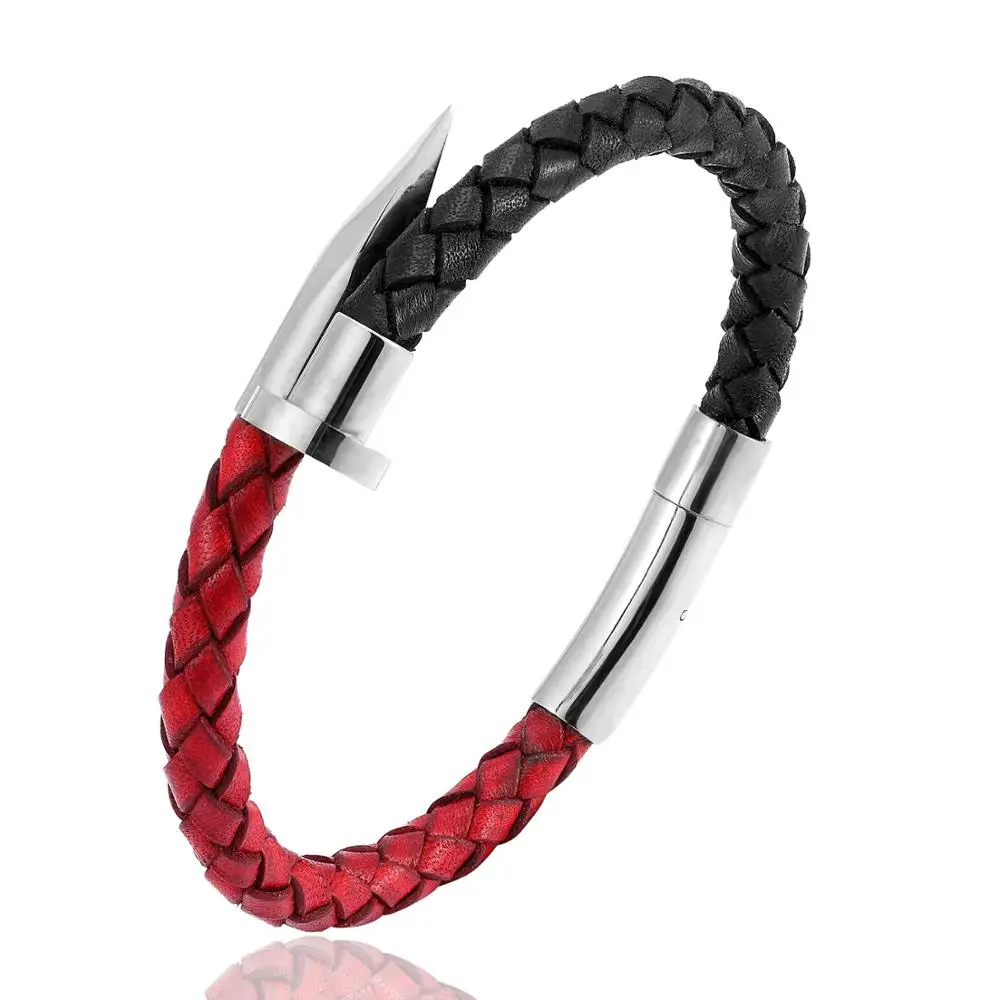 Мужской плетеный браслет из натуральной кожи с магнитной кнопкой | Украшения и