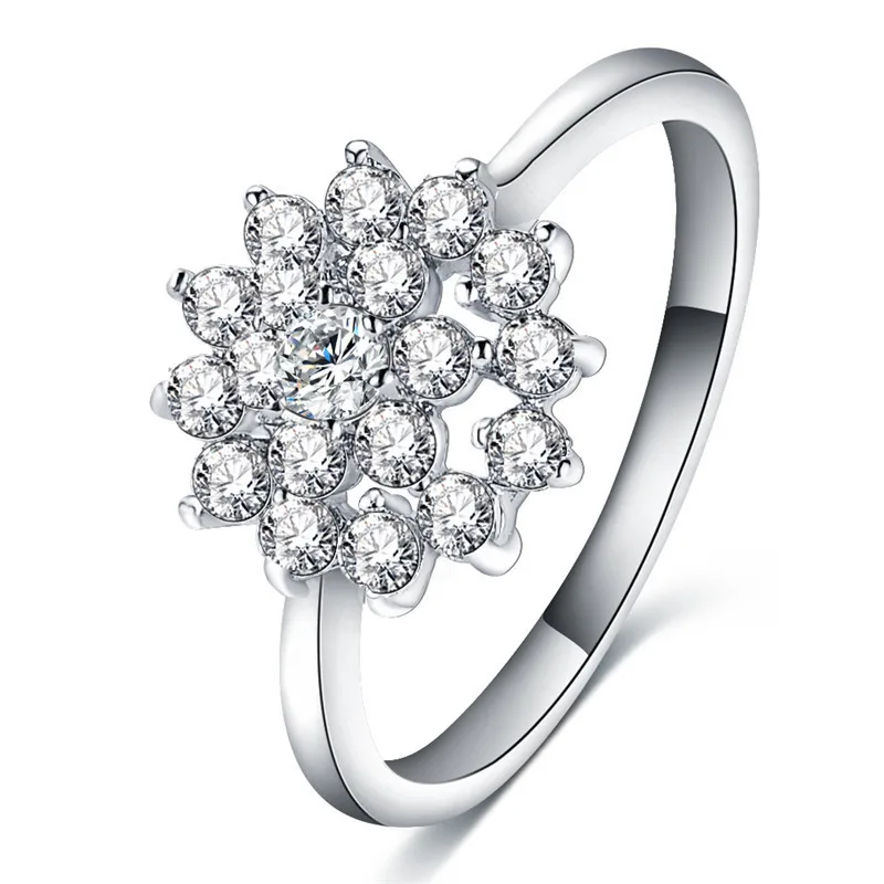 Прямая доставка цветок в форме сердечка серебро обручальное кольцо обещание на