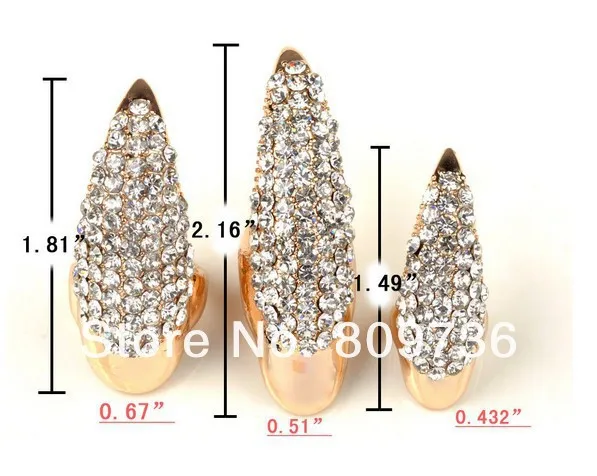 Шикарное женское длинное кольцо с когтями Золотое со стразами для ногтей 3