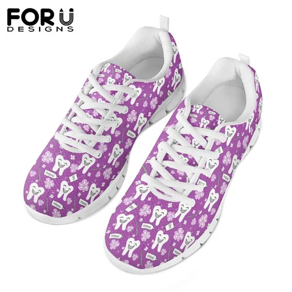 HME951AQ FORUDESIGNS/с рисунком стоматолог Цветочный принт Повседневное Для женщин на плоской подошве, для медсестры; обувь из сетчатого материала со шнуровкой; летние мягкие кроссовки обувь zapatillas mujer - Цвет: HME951AQ