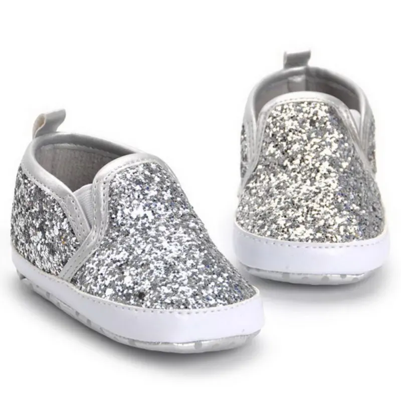 Современный 2017 для маленьких девочек Обувь Серебряная роза Блёстки Bling мягкая