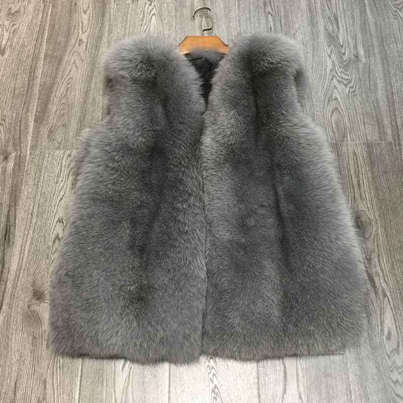 Grey Jancoco Max натуральный мех лисы жилет женская модная жилетка наивысшего качества Зимняя теплая верхняя одежда пальто куртка S7159 - Цвет: Grey