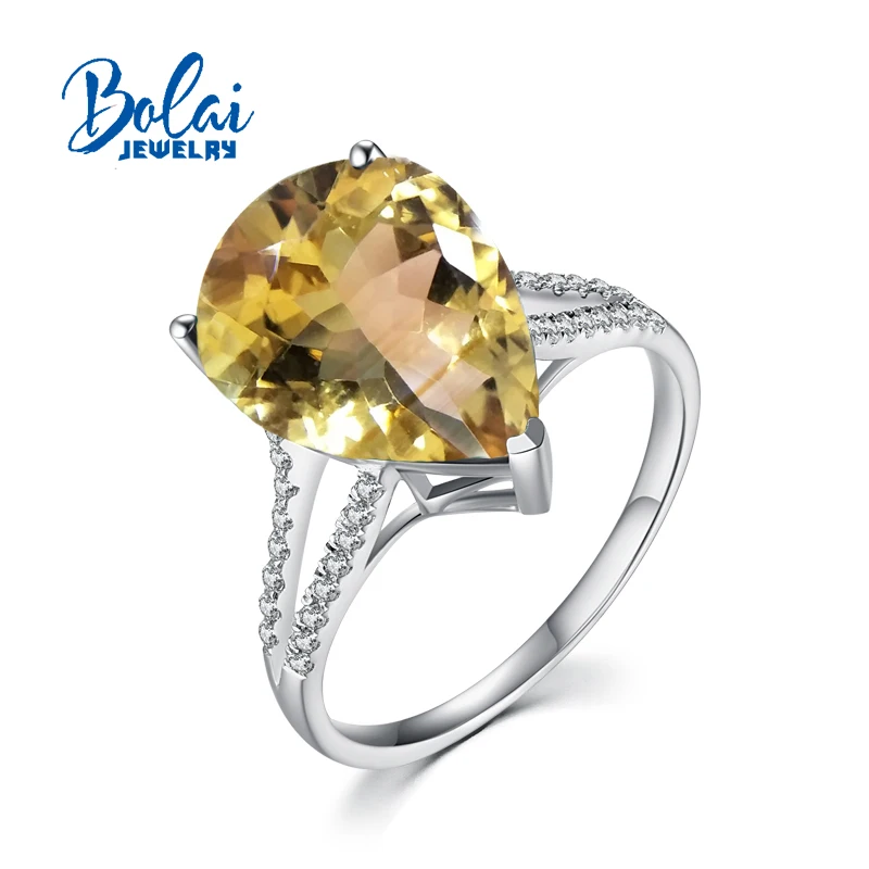 Bolaijewelry кольца из цитрина натуральный драгоценный камень груша 12*16 мм простой