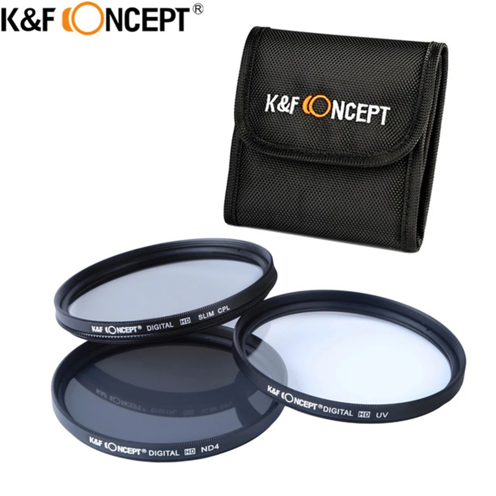 K & F концепция UV + CPL ND4 фильтр объектива комплекты чехол/сумки 52 мм 58 62 67 72 77 для Nikon