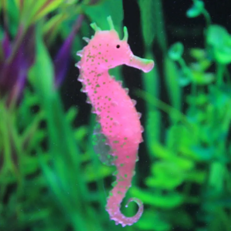 

Aquarium Luminous Seahorse ornament Glow in Dark Landscaping silicone sea horse Glowing fish tank decoration hippocampus sale