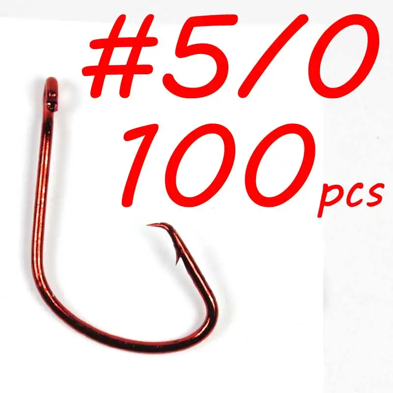 100pcs Size 5I0 Red 100 шт. рыболовные крючки, 7381, черный, красный цвет, рыболовные крючки для морской воды, спортивные круглые рыболовные крючки, цена, рыболовные снасти, 3/0, 4/0, 5/0 - Цвет: 100pcs Size 5I0 Red