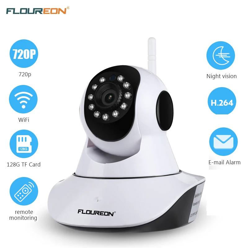 Floureon 720P Беспроводная ip-камера 1.0MP WLAN H.264 безопасности CCTV панорамирование/Плитка ночного видения WiFi камера детский монитор 2 способа аудио cam