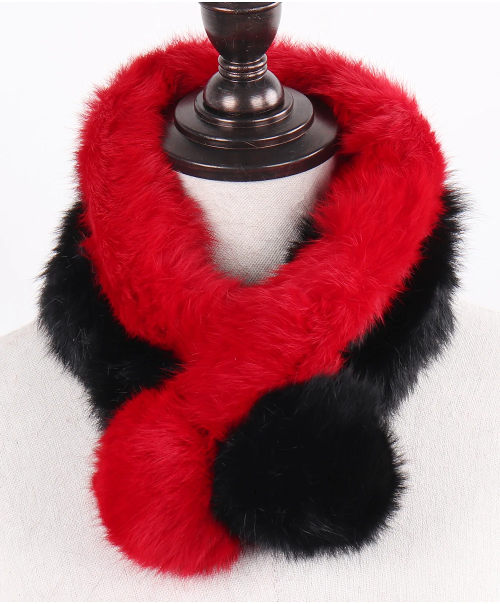 New Lady Real Natural Rabbit Fur Scarf Women Winter Fashion Knitted Rabbit Fur Muffler Natural Soft Warm Real Rabbit Fur Scarves
