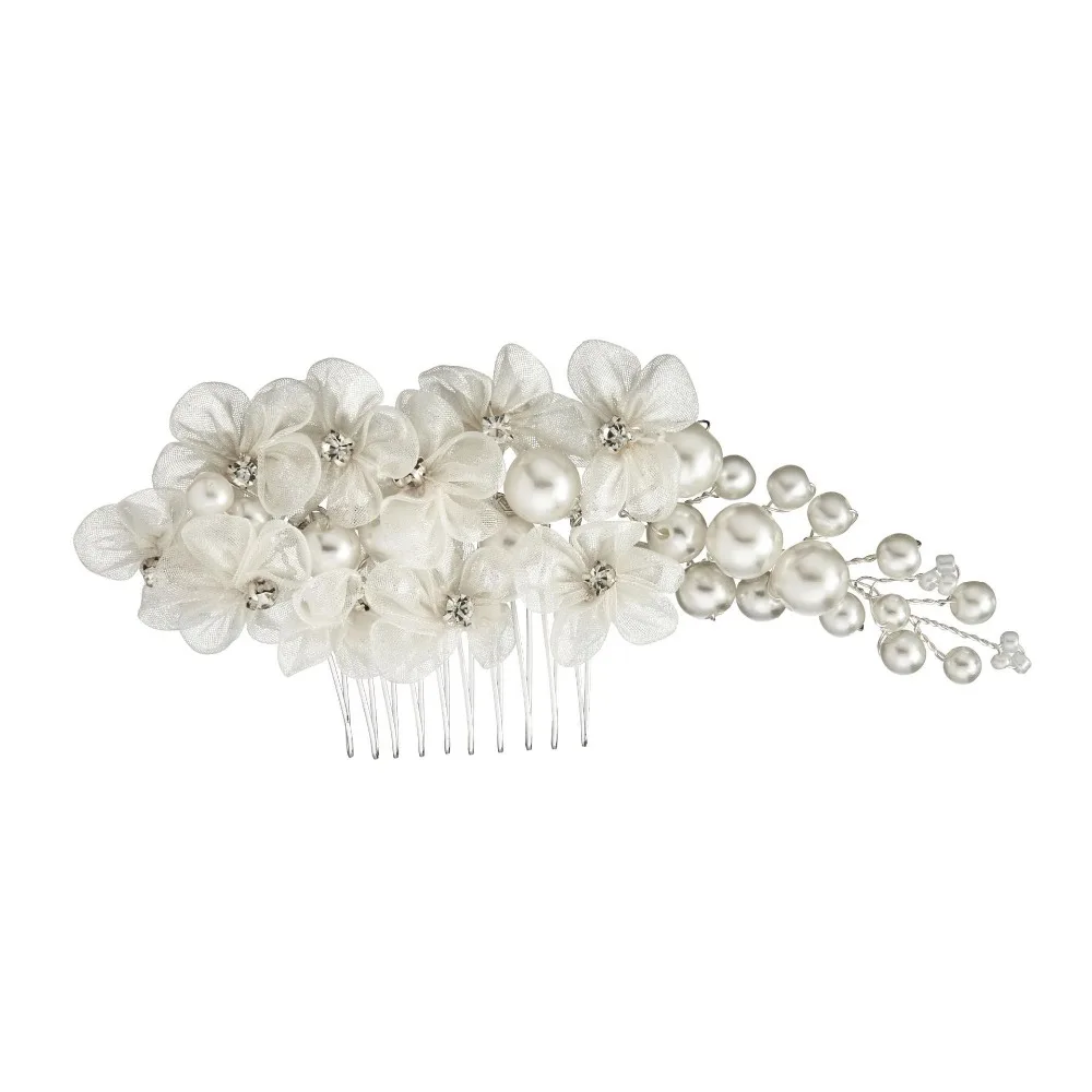 

Popular Handmade Lace Similuted White Flowers Cystal Hair Combs Inlaid Pearl Romantic Wedding Hair Taira Accessaries For Bride