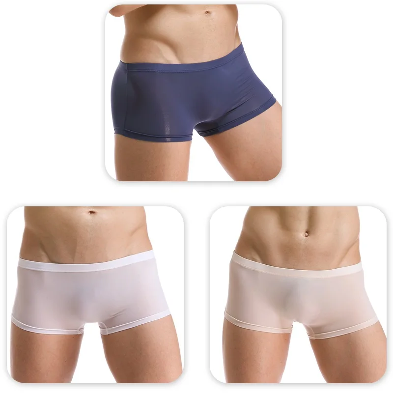 Silk Boxer Underwear Нижнее белье для мужчин, фирменные Прозрачные Боксеры из эластана, шелковые, Sous Vete, для мужчин, t Homme, слипы, сексуальные, горячие, мужские с низкой посадкой, нижнее белье - Цвет: Silk Boxer Underwear
