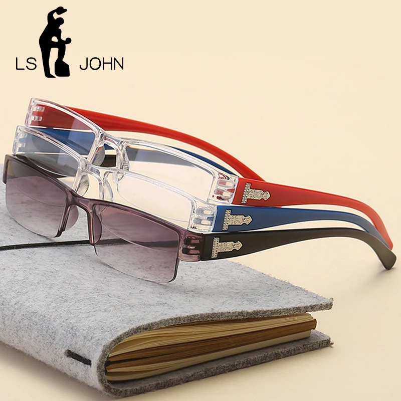 LS JOHN Korean Fashion Reading Glasses Men Women Clear Lens Half Frame Presbyopic Eyewear 1.0 1.5 2.0 2.5 3.0 3.5 4.0 for Reader