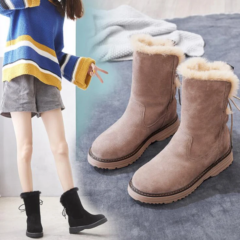 Модные женские зимние ботинки черного цвета утолщенные zapatos de mujer на плоской
