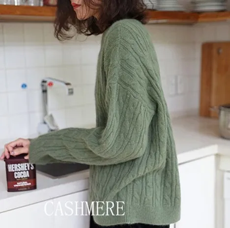 Winter Sweater 2020 Women Round Neck Cashmere Female Thicken New Twist Pattern Bottoming Warm Knit Pullover | Женская одежда