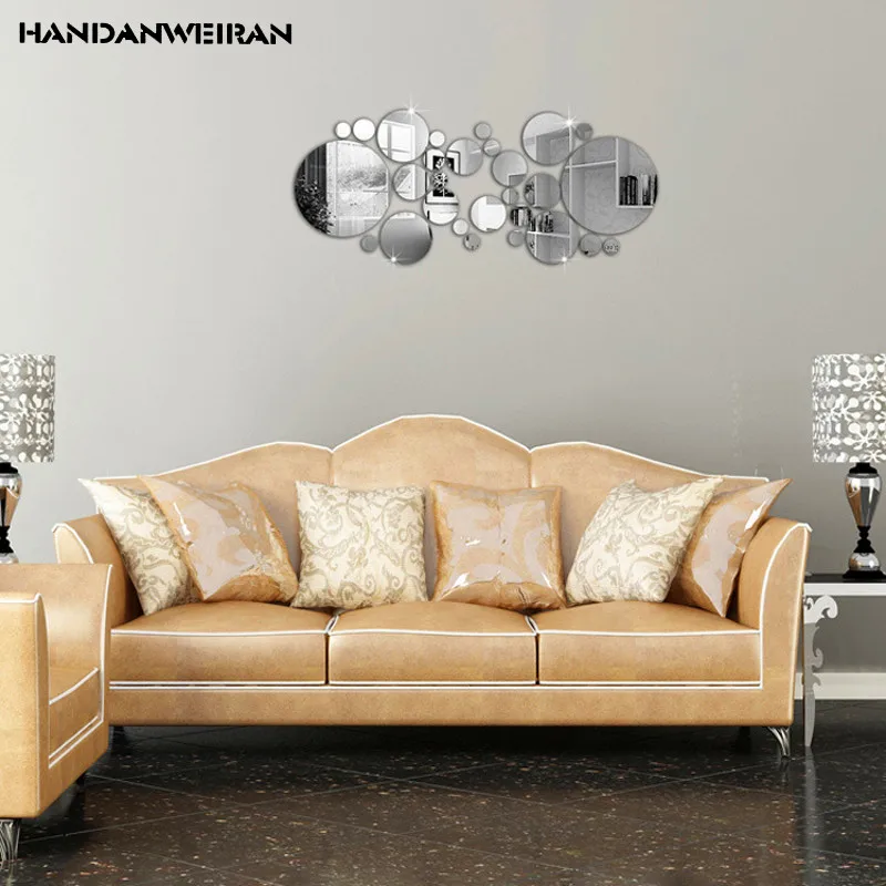 30 шт. круглые серебряные зеркальные настенные Акриловые DIY декоративные