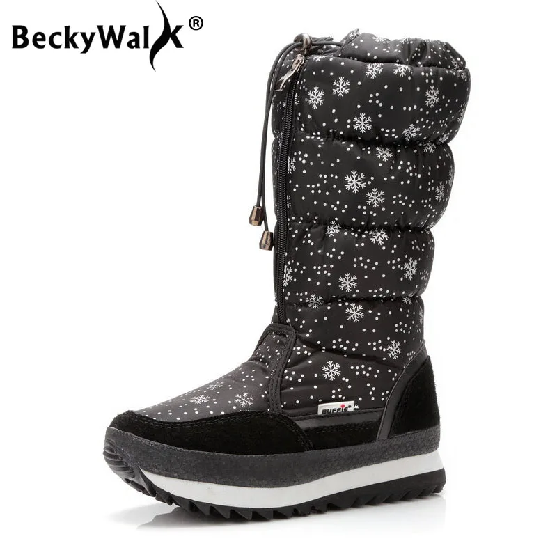 Женские высокие сапоги BeckyWalk черные белые теплые зимние на платформе с молнией