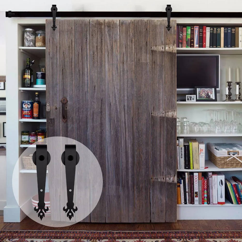 

LWZH 14ft/15ft Rustic Style Black Steel Classic Sliding Barn Door Hardware Barn Wood Door Sliding Track Kit for Single Door