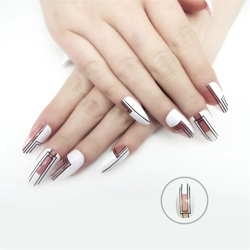24 шт острые накладные ногти с дизайном полное покрытие белые советы нажмите на ABS