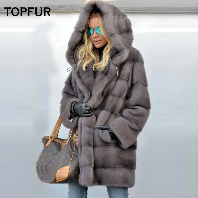 Новая стильная шуба TOPFUR из натурального меха норки женское длинное тонкое