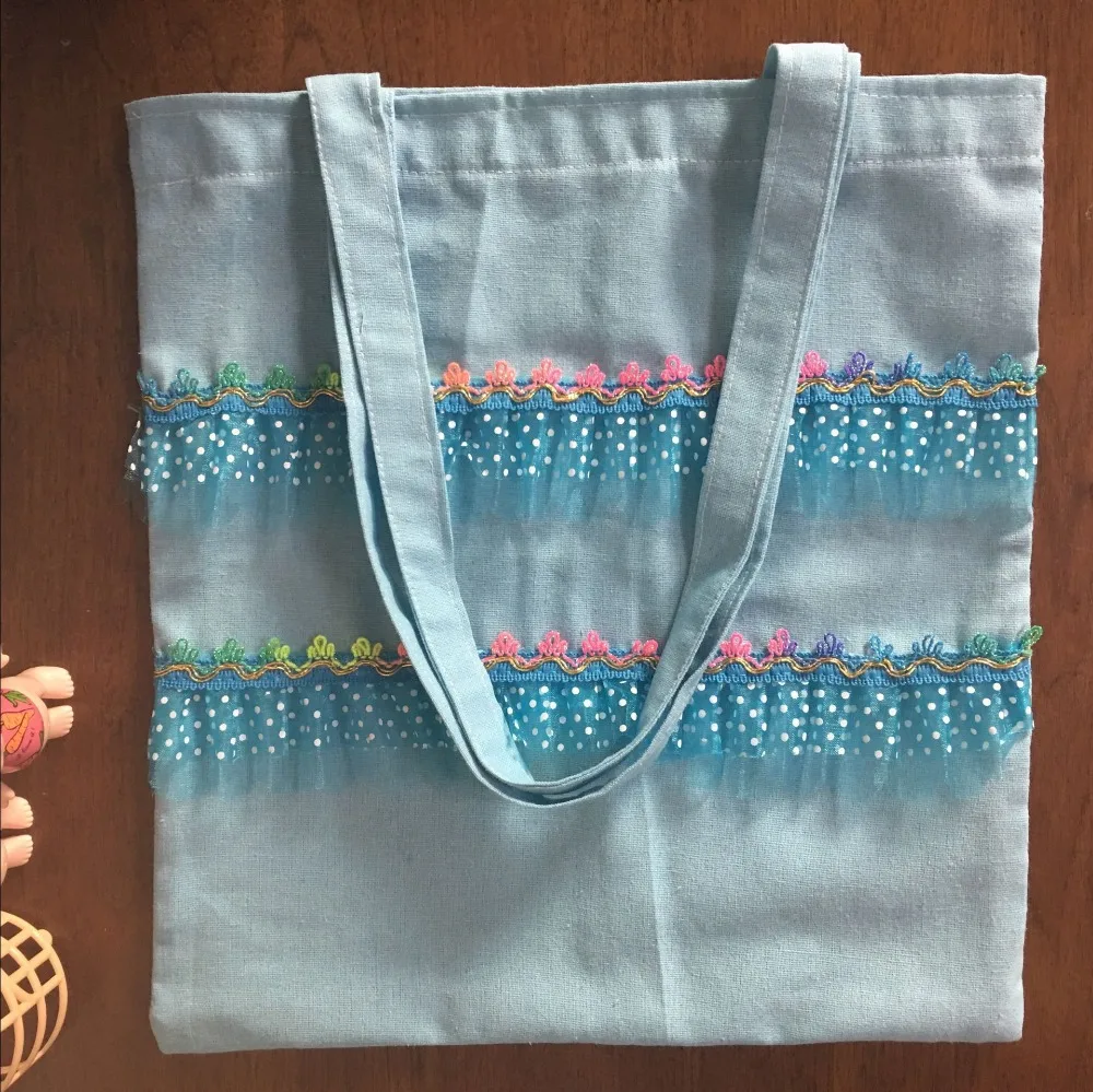 

YILE Fashion Unique Blue Cotton Canvas Shopping Tote Shoulder Bag Pleated Trim 715b