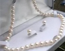 Женский комплект украшений из серебра 925 пробы, ожерелье и серьги с белыми жемчужинами Akoya 8-9 мм